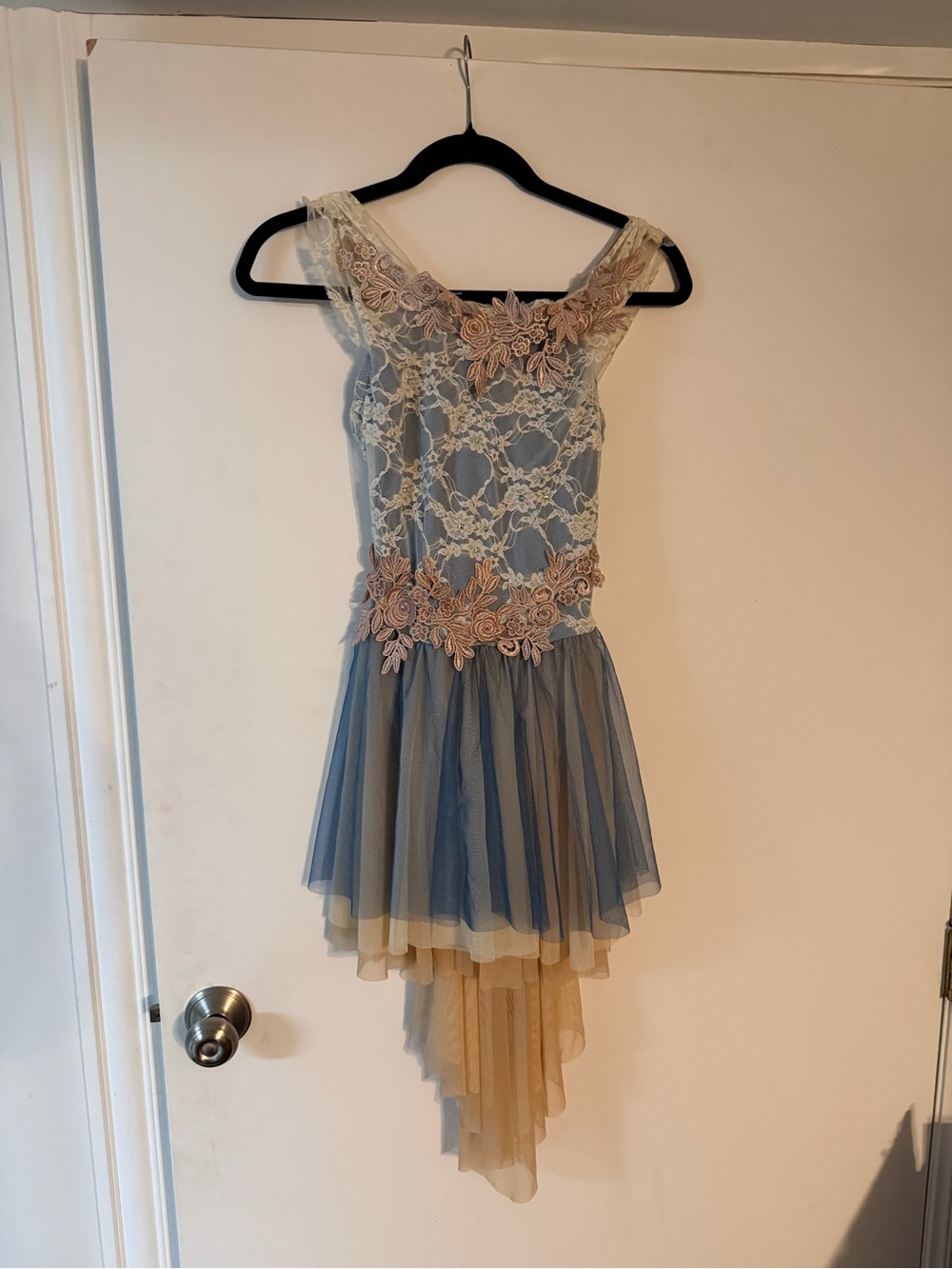 Costume Gallery Blue and Cream Lace Tulle Dance Costume with Custom Bling